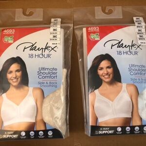 2 New Playtex 18 Hour Bras 1 Beige One White- Ultimate Shoulder Comfort